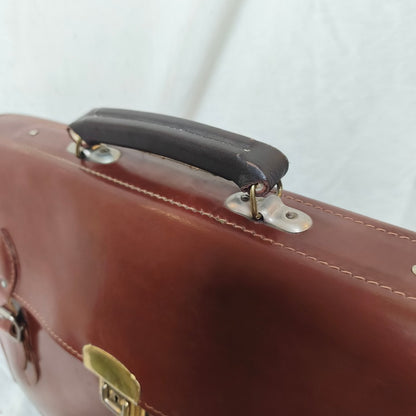 Vintage 1960s Austrian Army brown leather document case briefcase attache bag carrier military standard