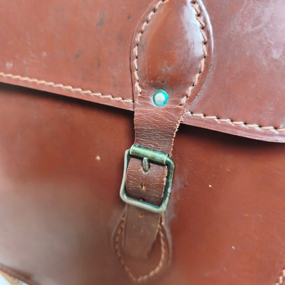 Vintage 1960s Austrian Army brown leather document case briefcase attache bag carrier military standard