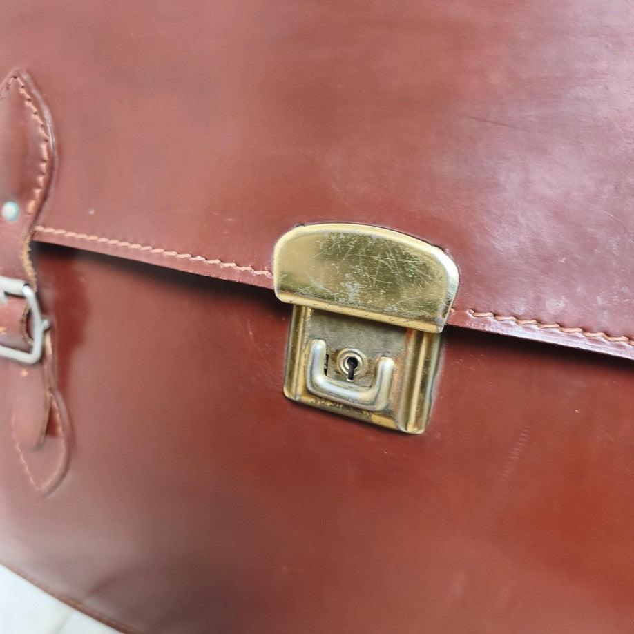 Vintage 1960s Austrian Army brown leather document case briefcase attache bag carrier military standard