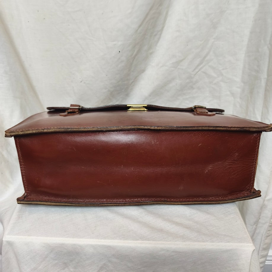 Vintage 1960s Austrian Army brown leather document case briefcase attache bag carrier military standard