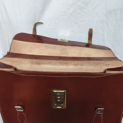 Vintage 1960s Austrian Army brown leather document case briefcase attache bag carrier military standard