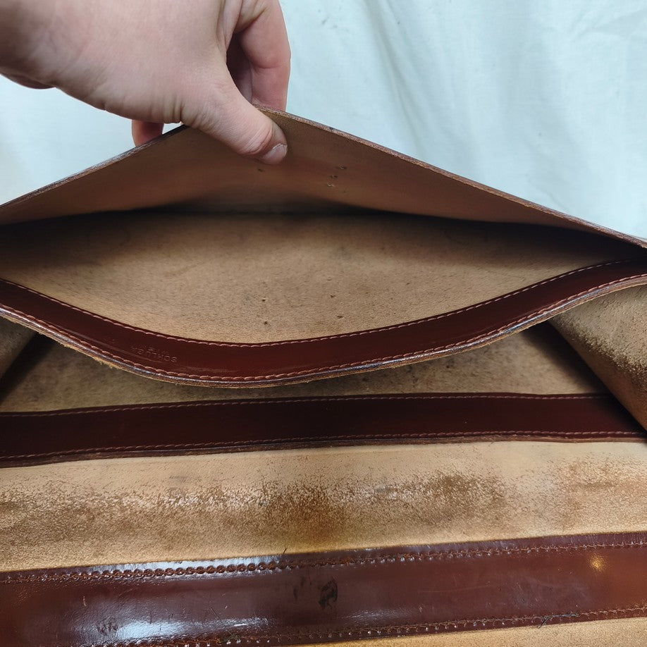 Vintage 1960s Austrian Army brown leather document case briefcase attache bag carrier military standard