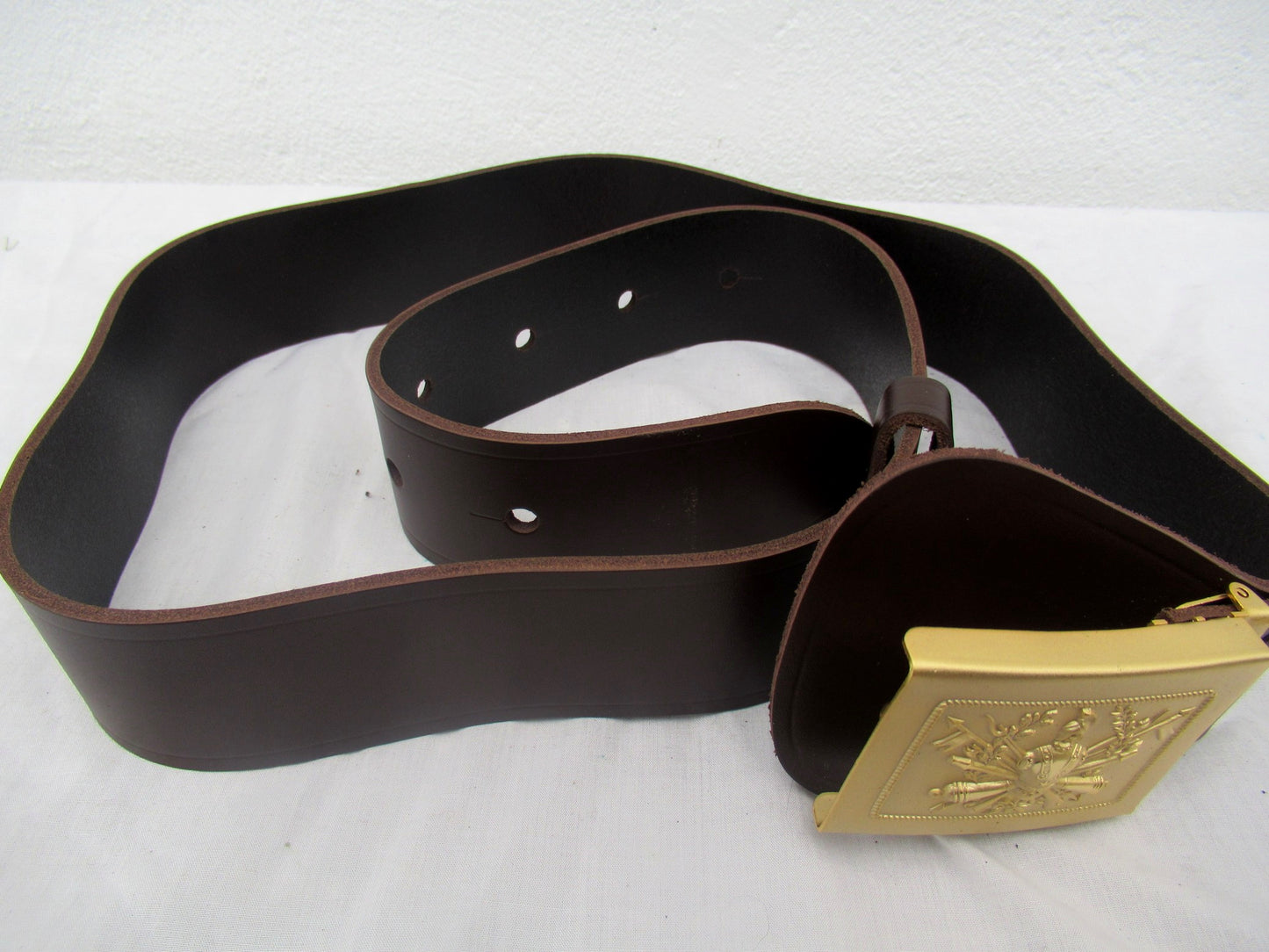 New Vintage Italian army brown uniform leather belt insignia buckle unissued parade dress