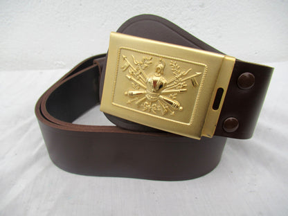 New Vintage Italian army brown uniform leather belt insignia buckle unissued parade dress