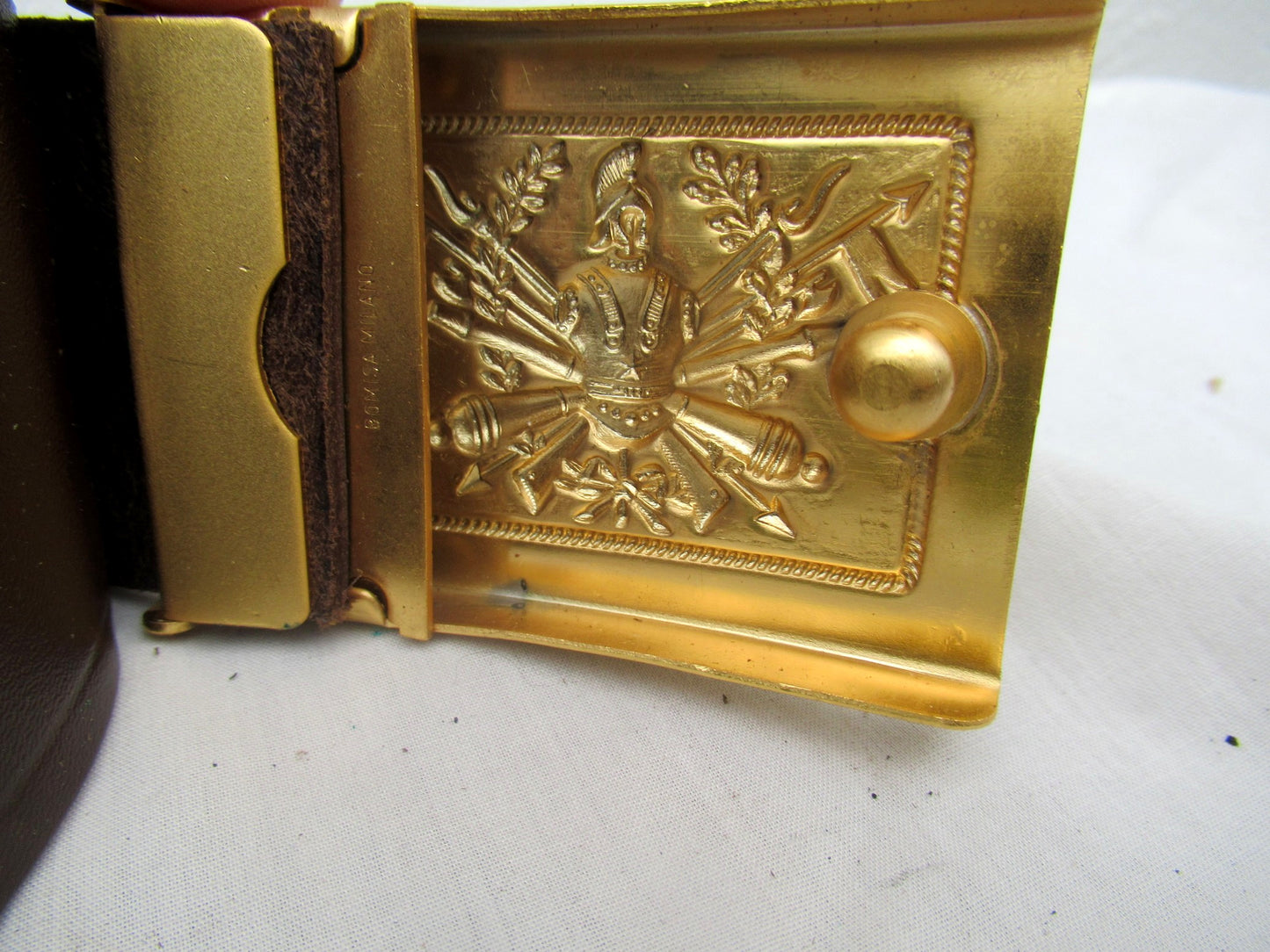 New Vintage Italian army brown uniform leather belt insignia buckle unissued parade dress