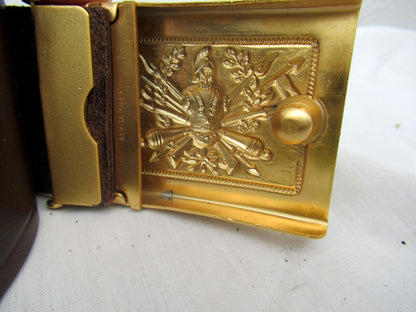 New Vintage Italian army brown uniform leather belt insignia buckle unissued parade dress