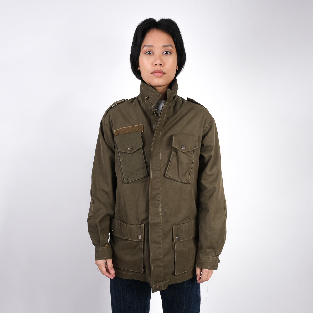 Women's vintage 1970s Italian army jacket military f2 retro khaki coat olive no elastic