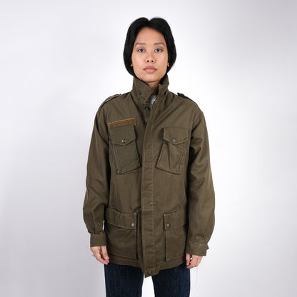 Women's vintage 1970s Italian army jacket military f2 retro khaki coat olive no elastic