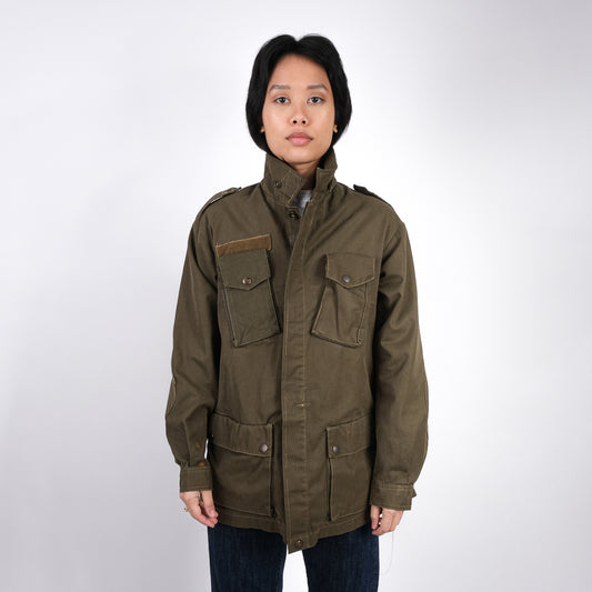 Women's vintage 1970s Italian army jacket military f2 retro khaki coat olive no elastic