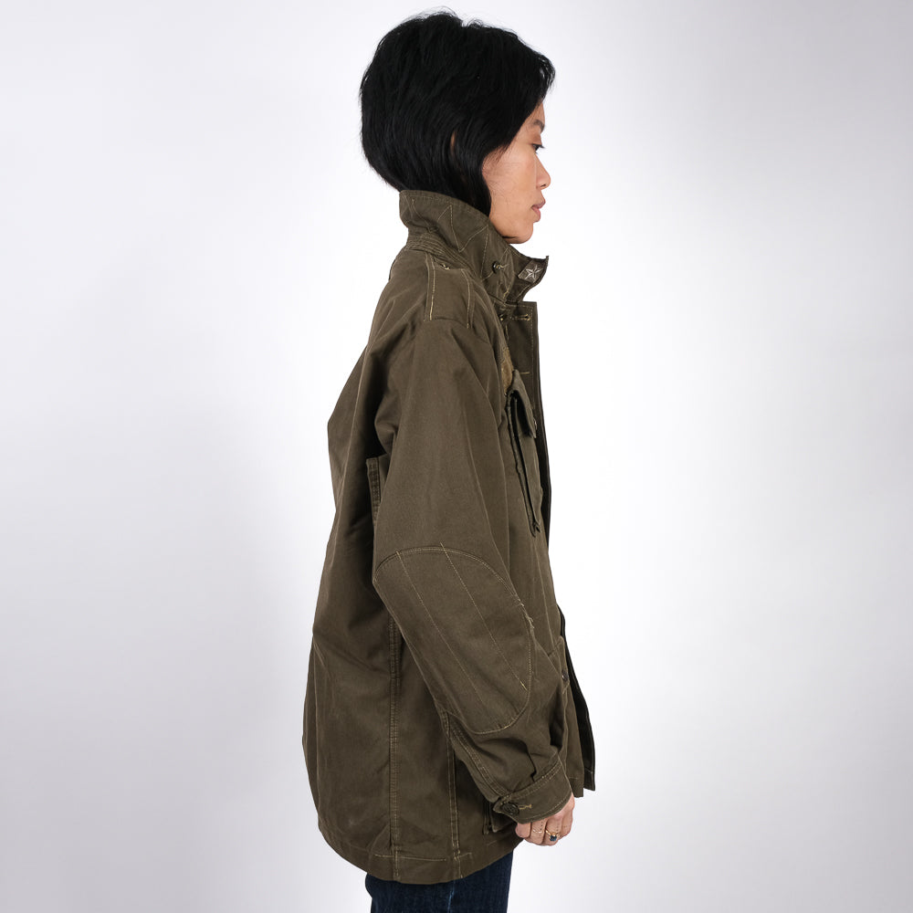 Women's vintage 1970s Italian army jacket military f2 retro khaki coat olive no elastic
