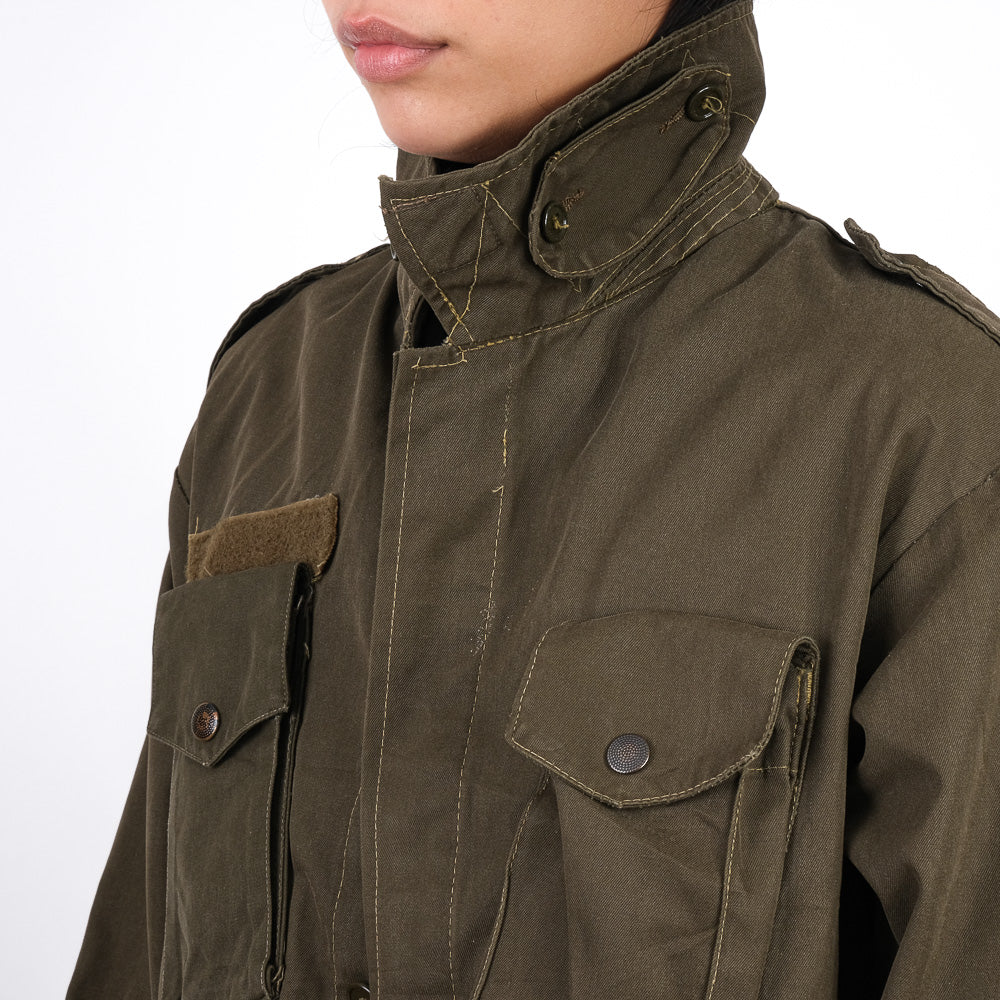 Women's vintage 1970s Italian army jacket military f2 retro khaki coat olive no elastic