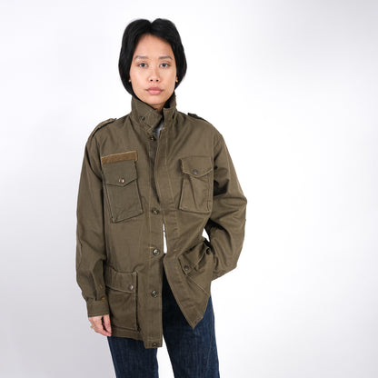 Women's vintage 1970s Italian army jacket military f2 retro khaki coat olive no elastic