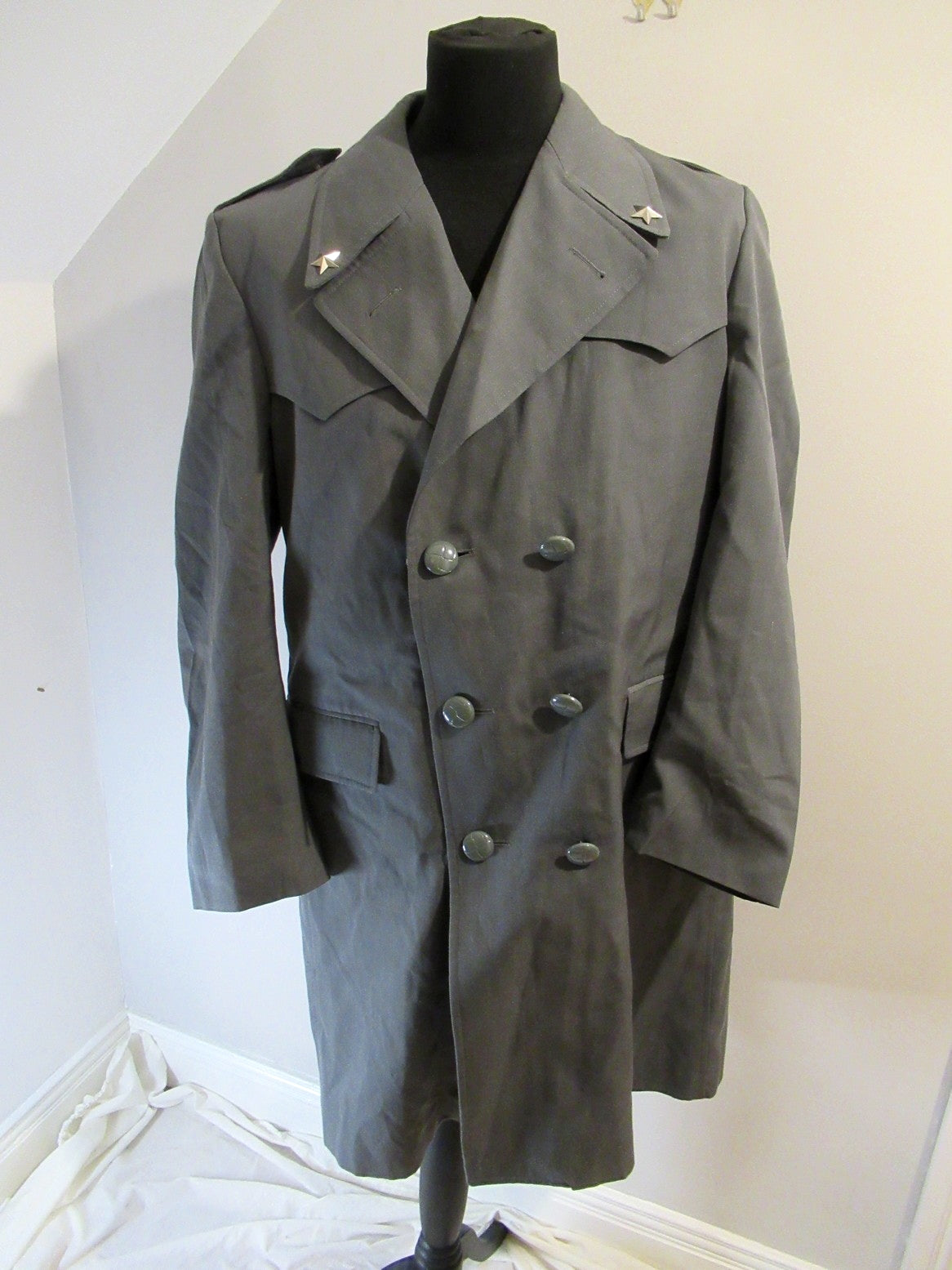 Vintage Italian Grey Army trenchcoat greatcoat mac mack macintosh coat raincoat overcoat