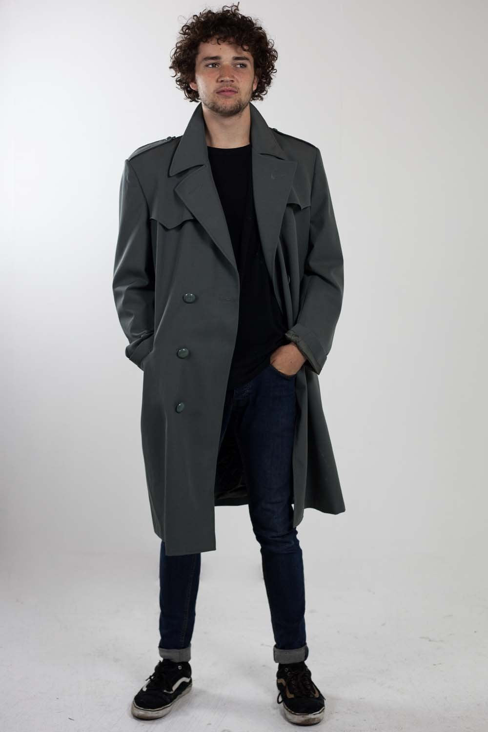 Vintage Italian Grey Army trenchcoat greatcoat mac mack macintosh coat raincoat overcoat