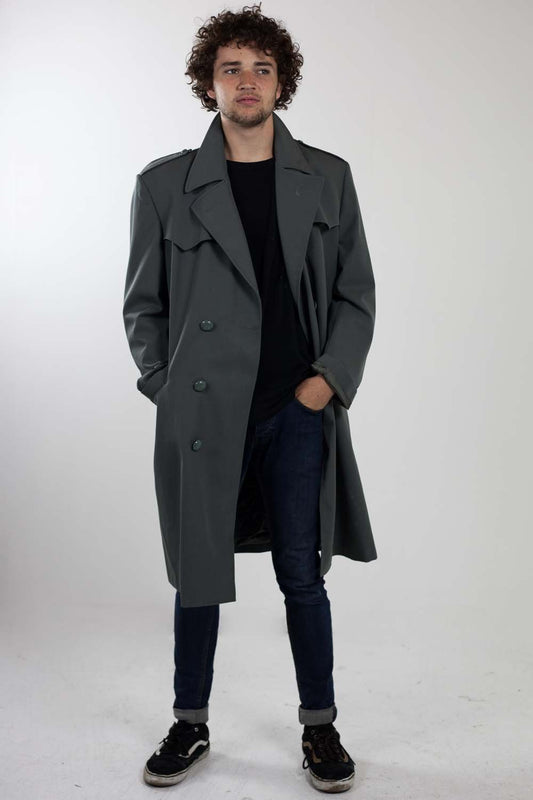 Vintage Italian Grey Army trenchcoat greatcoat mac mack macintosh coat raincoat overcoat