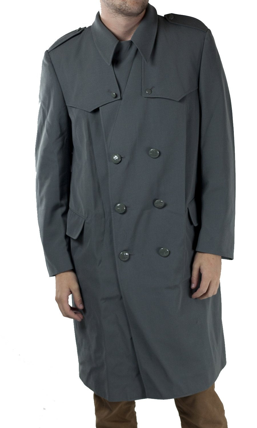 Vintage Italian Grey Army trenchcoat greatcoat mac mack macintosh coat raincoat overcoat