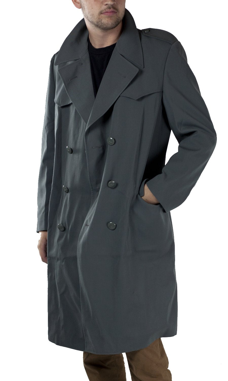 Vintage Italian Grey Army trenchcoat greatcoat mac mack macintosh coat raincoat overcoat