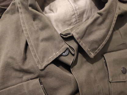 Women's vintage 1970s Italian army jacket military f2 retro khaki coat olive elasticated waist