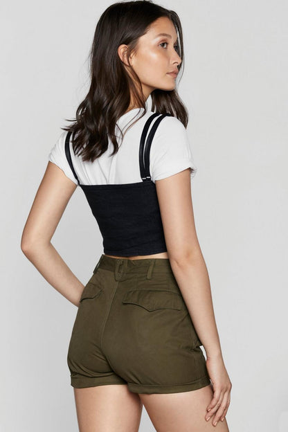 Vintage Italian army olive chino military shorts khaki 1970s-80s women pants trousers