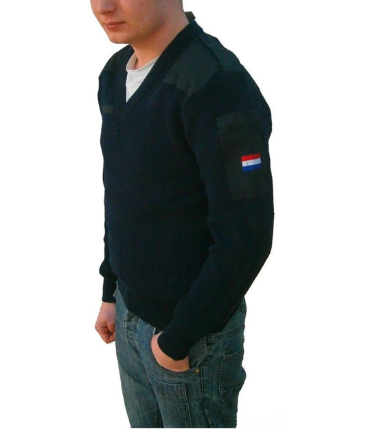 New Unissued Dutch army navy V neck wool sweater jumper pullover sweatshirt military stretchy pulli Netherlands Holland