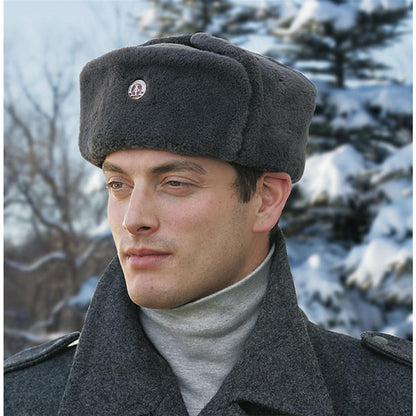 New Vintage East German army grey fur lined winter hat cap military Communist NVA DDR GDR Soviet Era soldier