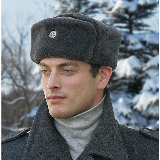 New Vintage East German army grey fur lined winter hat cap military Communist NVA DDR GDR Soviet Era soldier