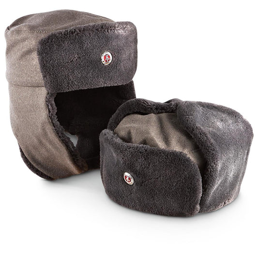 New Vintage East German army grey fur lined winter hat cap military Communist NVA DDR GDR Soviet Era soldier