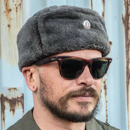 New Vintage East German army grey fur lined winter hat cap military Communist NVA DDR GDR Soviet Era soldier