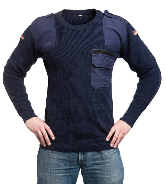 vintage German army navy wool jumper pullover sweatshirt military stretchy Bundeswehr sweater pulli