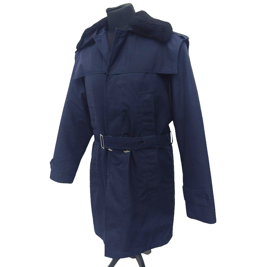 Vintage 19902-early 2000s Romanian Army navy blue winter parka jacket fully lined military black faux fur collar