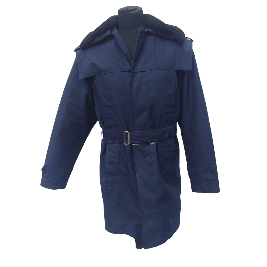 Vintage 19902-early 2000s Romanian Army navy blue winter parka jacket fully lined military black faux fur collar