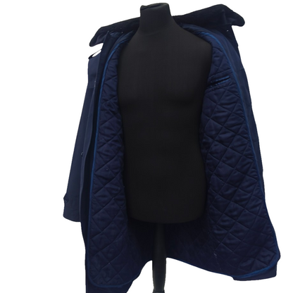 Vintage 19902-early 2000s Romanian Army navy blue winter parka jacket fully lined military black faux fur collar