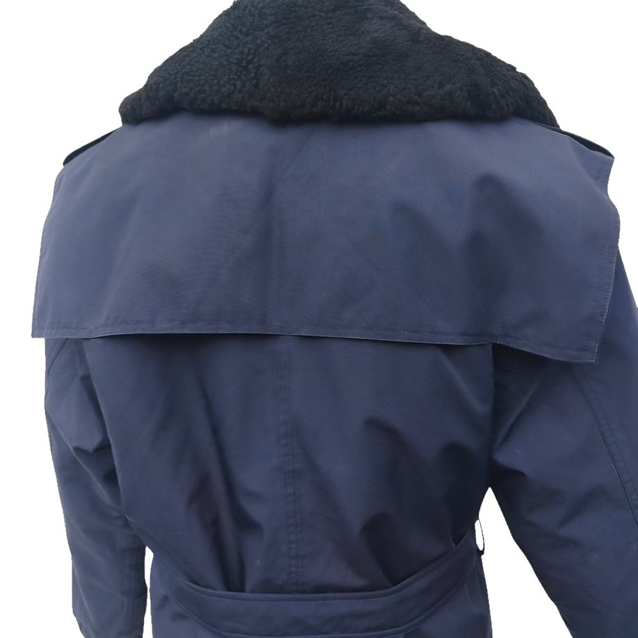 Vintage 19902-early 2000s Romanian Army navy blue winter parka jacket fully lined military black faux fur collar