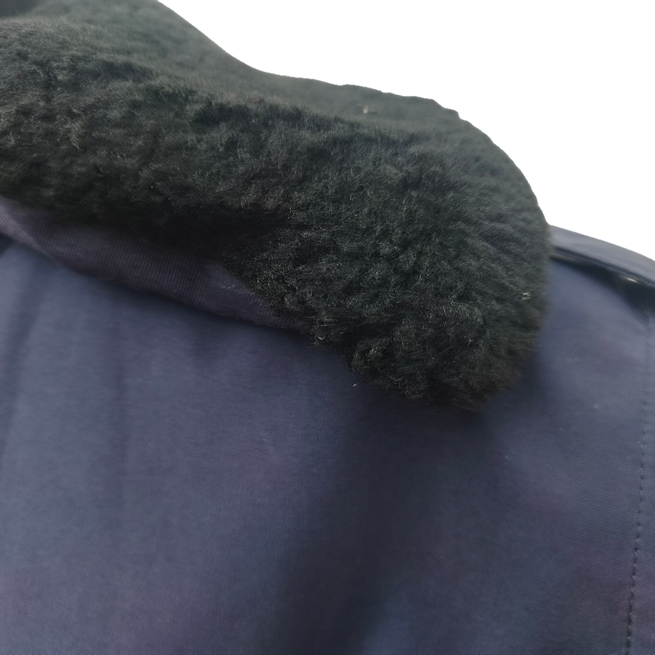 Vintage 19902-early 2000s Romanian Army navy blue winter parka jacket fully lined military black faux fur collar