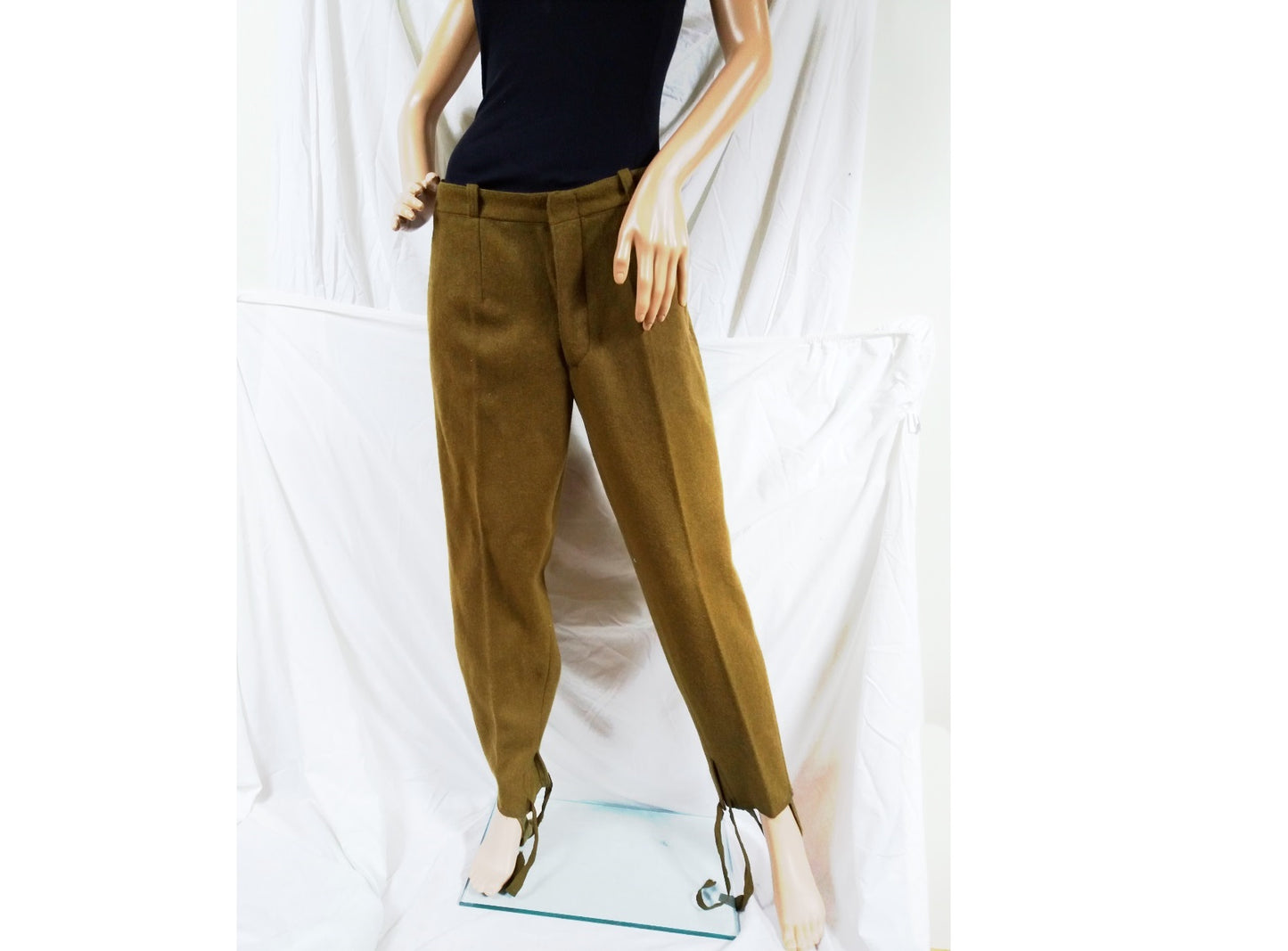 Vintage Women's Soviet Era Romanian Army Wool Trousers Communist Pants Military Khaki stirrups