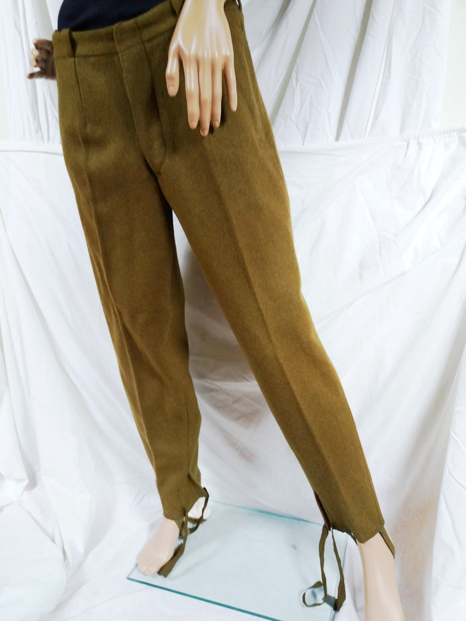 Vintage Women's Soviet Era Romanian Army Wool Trousers Communist Pants Military Khaki stirrups