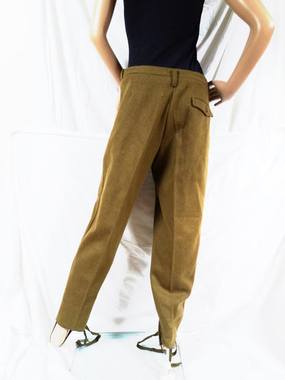 Vintage Women's Soviet Era Romanian Army Wool Trousers Communist Pants Military Khaki stirrups