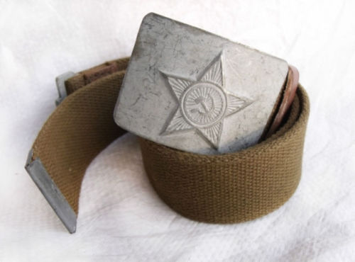 Vintage Soviet Union canvas web belt Red Army military communist CCCP USSR Russia insignia buckle