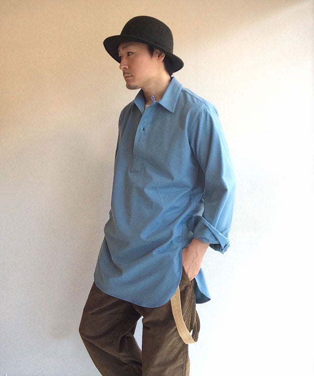 Vintage 1970s Swedish sky blue long shirt field relaxed lounge army military fieldshirt shirt civil defence