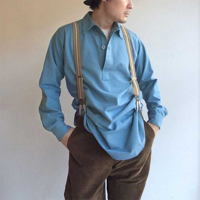Vintage 1970s Swedish sky blue long shirt field relaxed lounge army military fieldshirt shirt civil defence