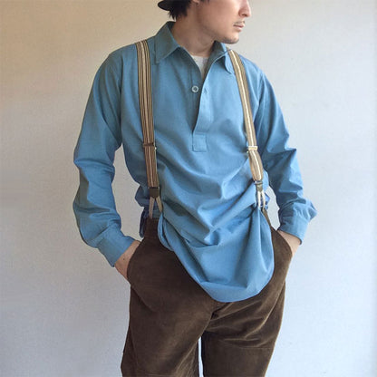 Vintage 1970s Swedish sky blue long shirt field relaxed lounge army military fieldshirt shirt civil defence