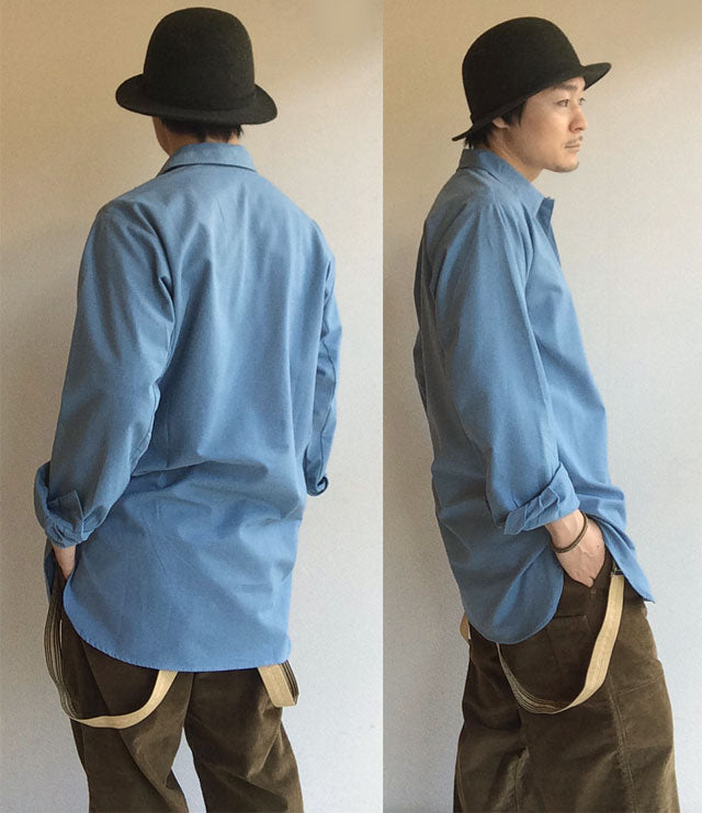 Vintage 1970s Swedish sky blue long shirt field relaxed lounge army military fieldshirt shirt civil defence