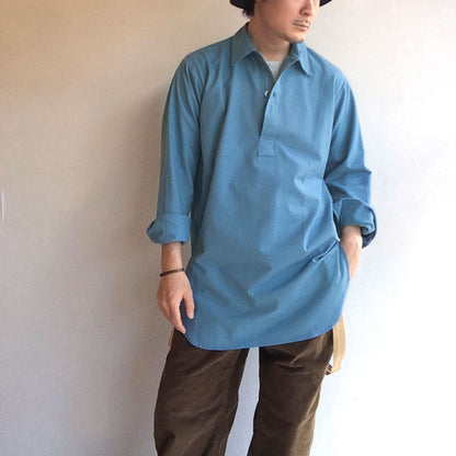 Vintage 1970s Swedish sky blue long shirt field relaxed lounge army military fieldshirt shirt civil defence