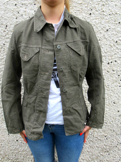 1960s Vintage Women's Swedish army cotton blouse shirt military denim grey
