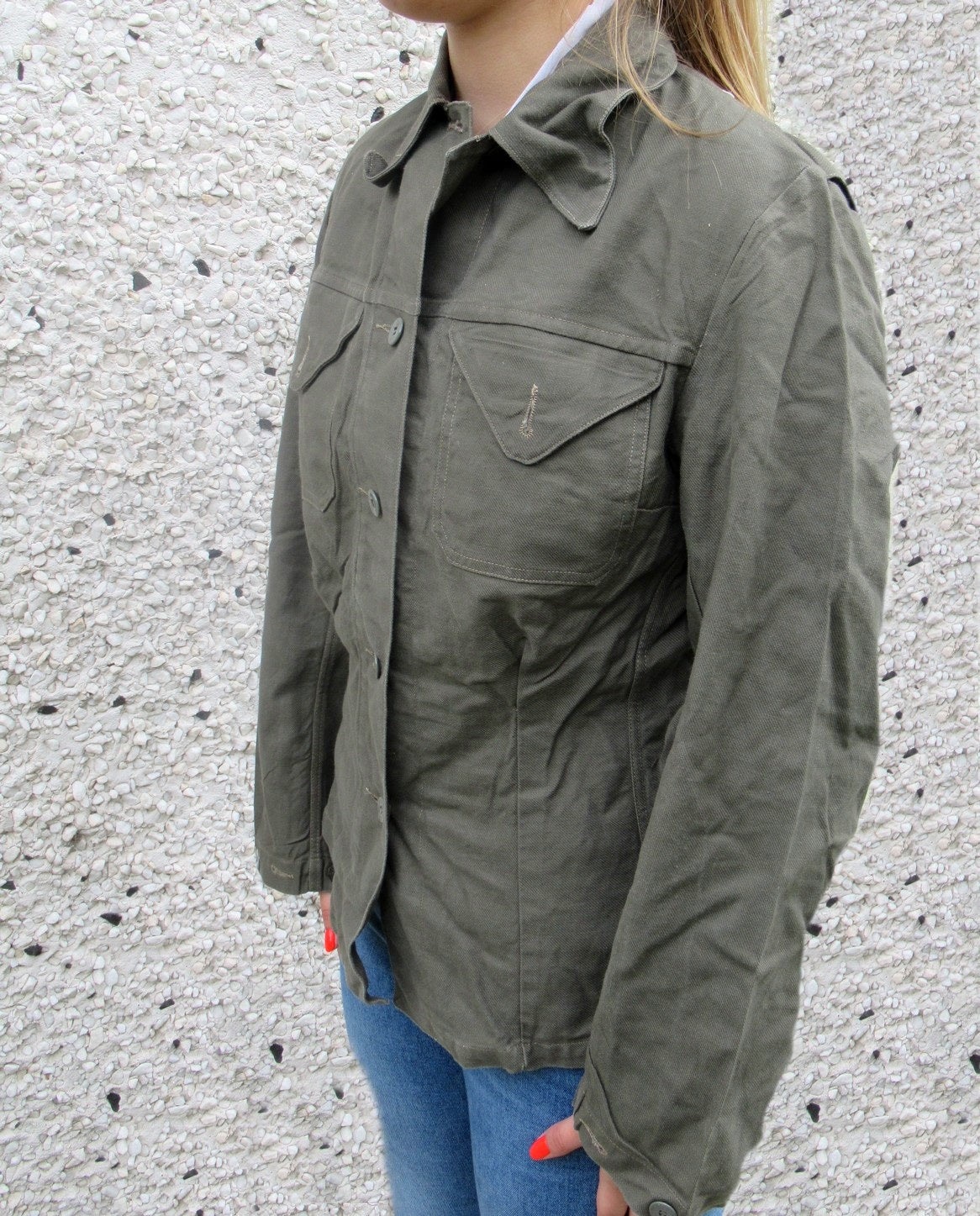 1960s Vintage Women's Swedish army cotton blouse shirt military denim grey
