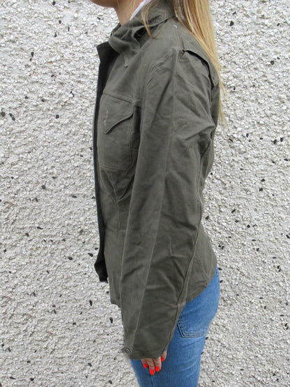 1960s Vintage Women's Swedish army cotton blouse shirt military denim grey