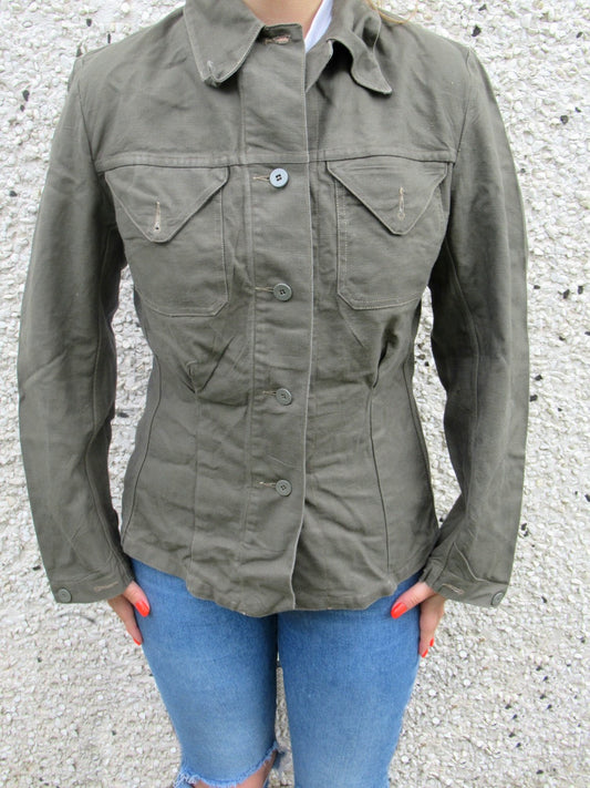 1960s Vintage Women's Swedish army cotton blouse shirt military denim grey