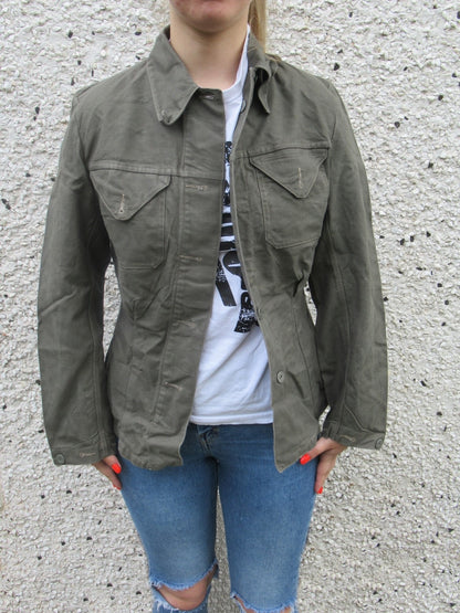 1960s Vintage Women's Swedish army cotton blouse shirt military denim grey