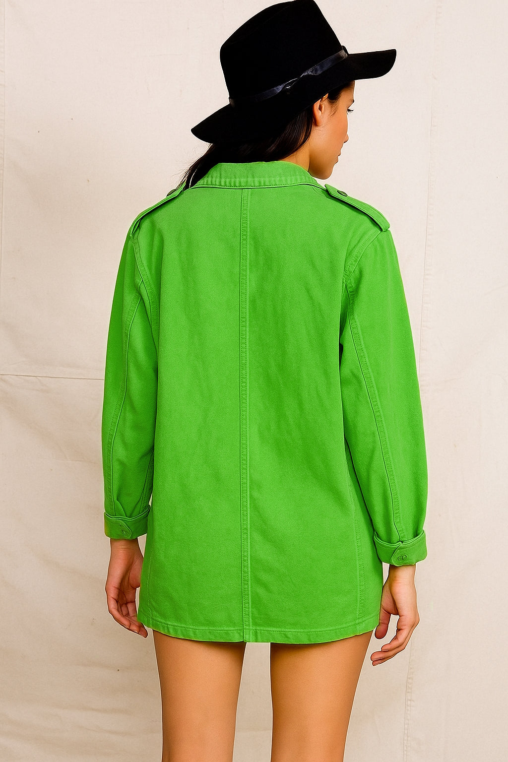 vintage 1960s 1970s Swedish Army lime green denim work jacket military coat combat field ladies