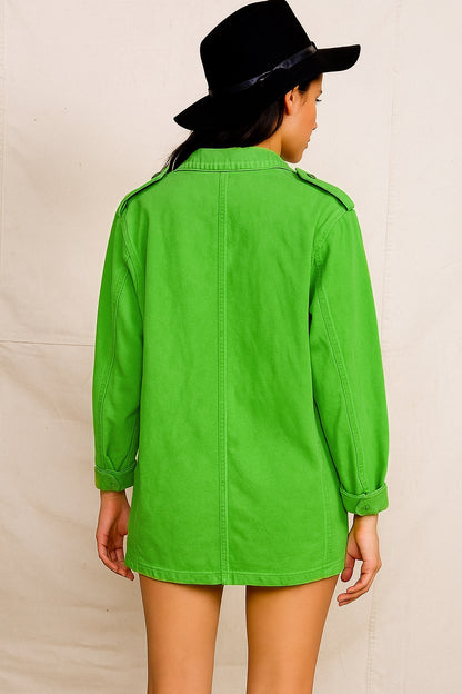vintage 1960s 1970s Swedish Army lime green denim work jacket military coat combat field ladies